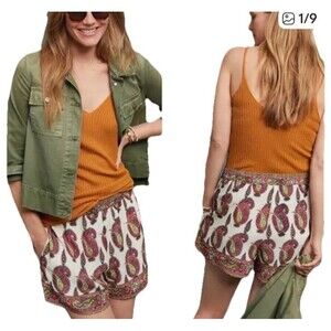 Anthropologie Ett:Twa Paisley Scarf Print Boho Shorts with Pockets sz M